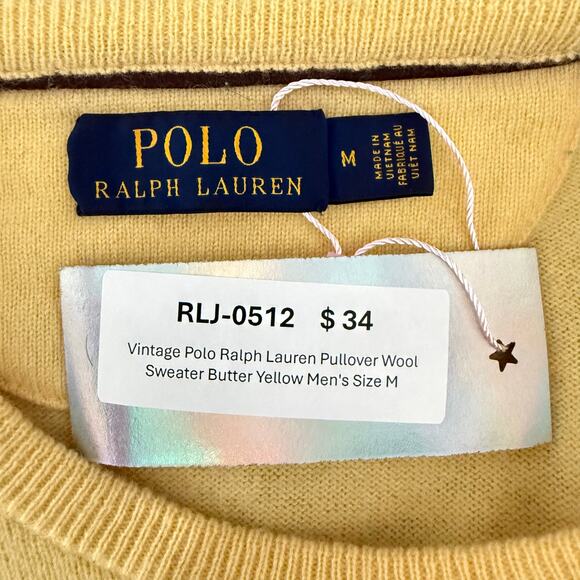 Vintage Polo Ralph Lauren Pullover Wool Sweater Butter Yellow Men's - Picture 6 of 12